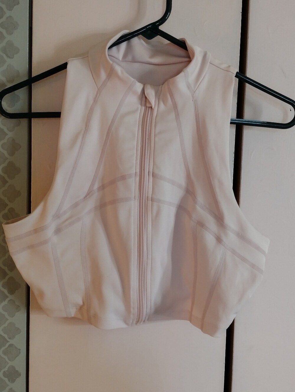Sleeveless Zip-Front Crop Top in Light Pink